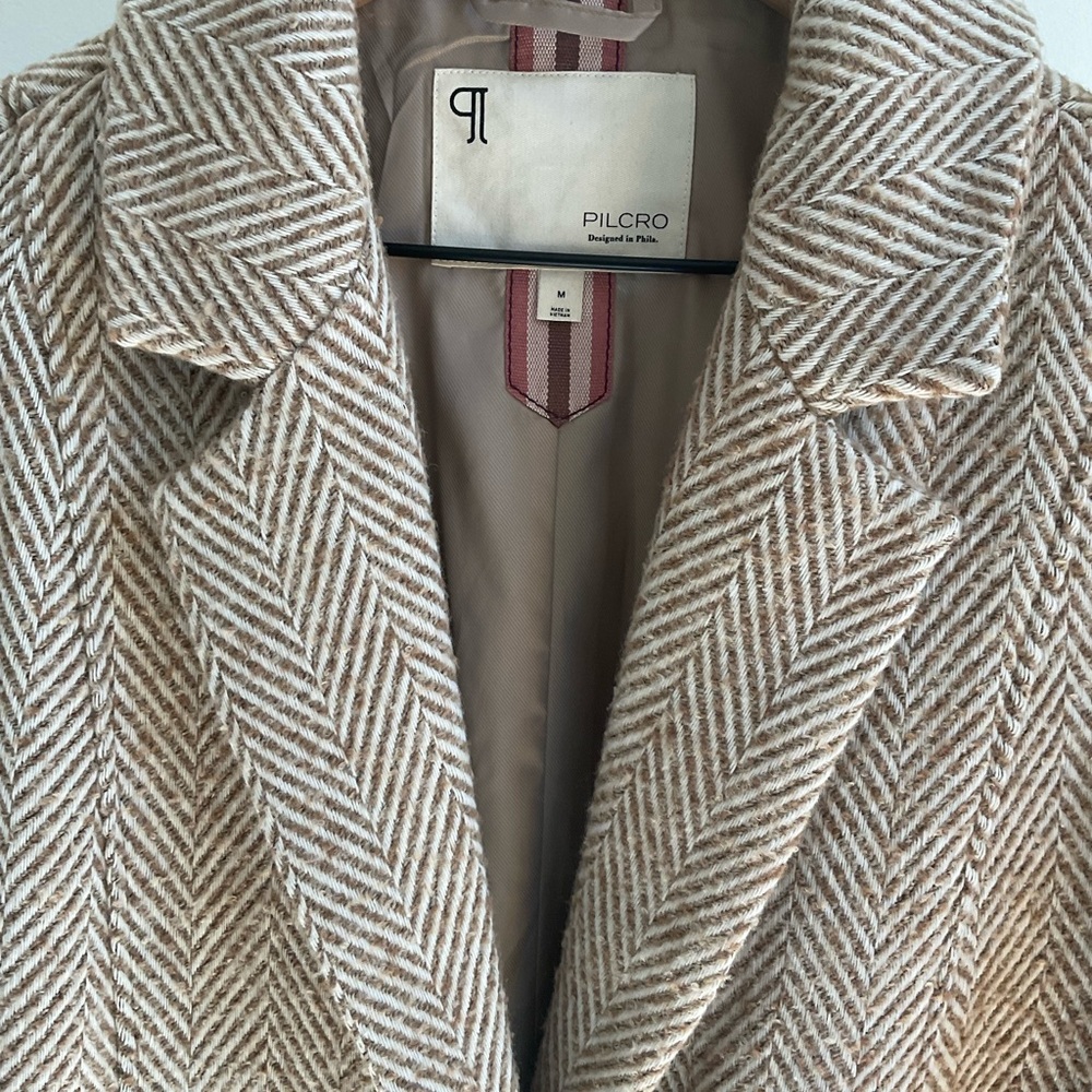 Pilcro from Anthropologie Brushed Herringbone Blazer Size Medium Cream and Beige - Picture 13 of 16
